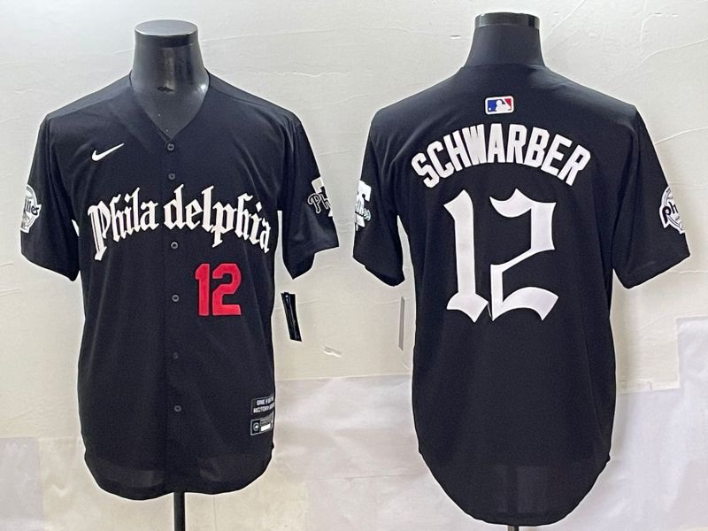 Men 2025 Philadelphia Phillies #12 Schwarber Black Five generations Joint Name Nike MLB Jersey style 2->philadelphia phillies->MLB Jersey